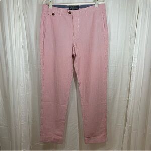 The J. Peterman Company 100% Cotton Red & White Seersucker Pants Size 34‎